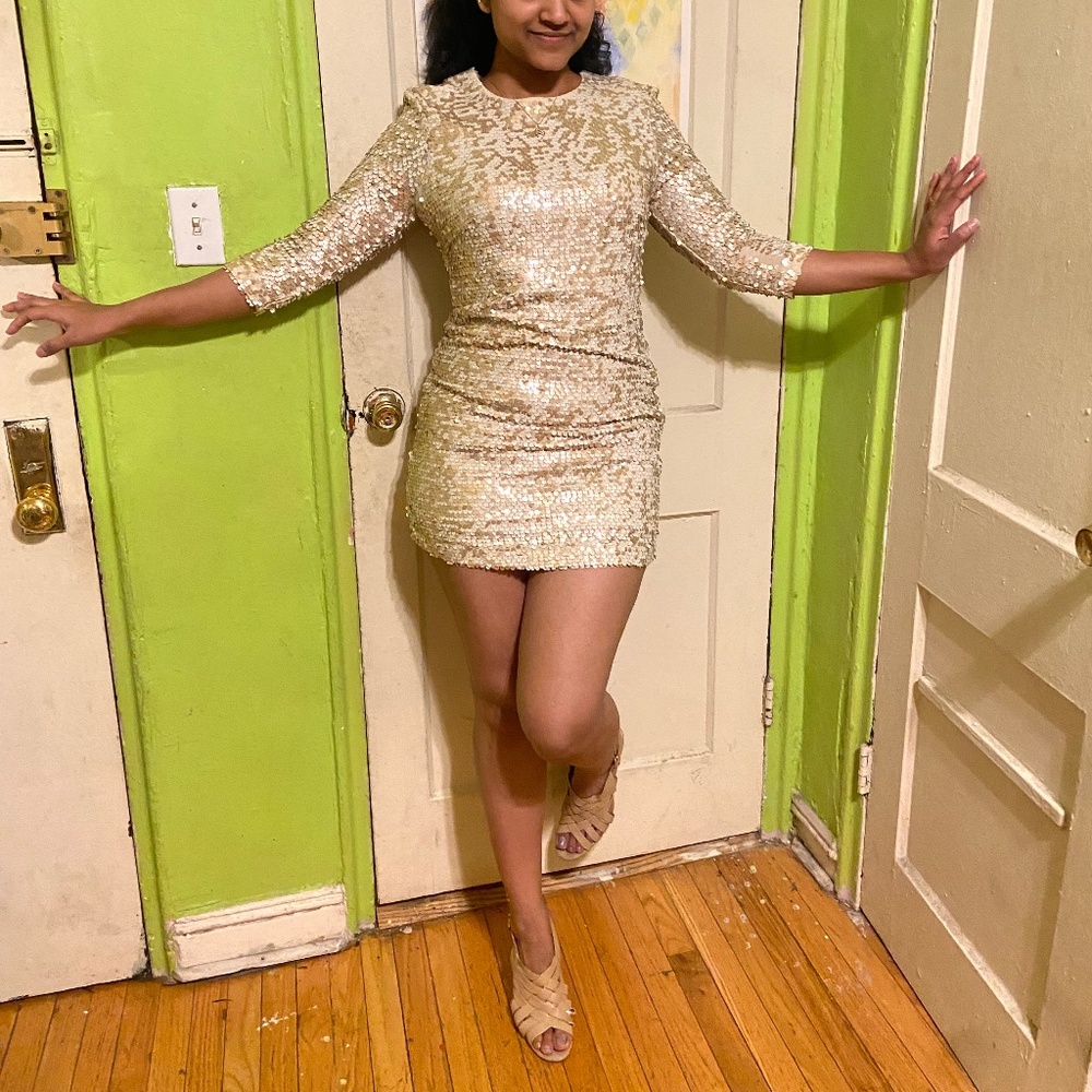 Sequined Gold & White Cocktail Dress